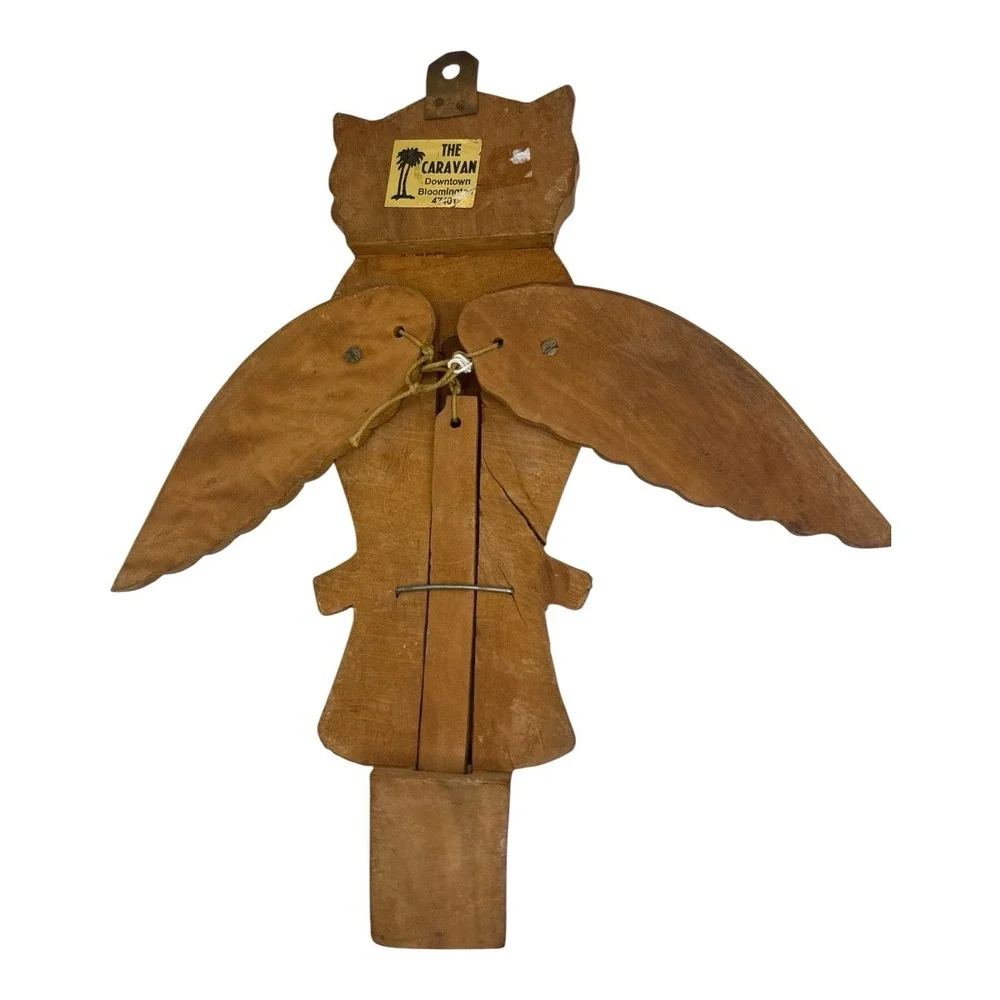 Vintage Hand Carved Wood Owl Wall Hook Articulated Flapping Moving Wings 14